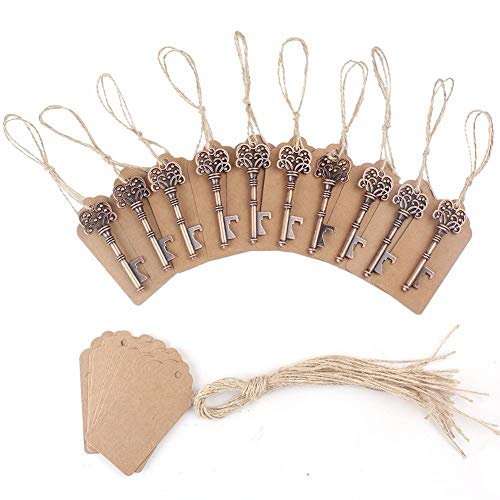 SHUNING 50 pezzi bomboniera antico chiave apri di bottiglia + tag, regali per Baby Shower per ospiti feste banchetti bar forniture (8CM)