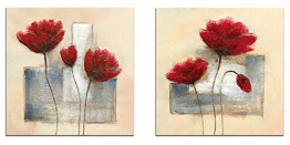Wieco Art, 2 pannelli allungati e incorniciati in stile contemporaneo glicée, stampe su tela con immagine di fiori astratti dipinti a olio, decorazione per casa, camera da letto - 1