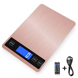 XIANGHUI Bilancia Digitale da Cucina, Bilancia Elettronica Professionale, con Display LCD, Funzione Tara, precisione Meravigliosa Fino a 1 g (10 kg di Peso Massimo), Oro Rosa, USB - 1