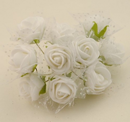 100x Fiorellini Rose ROSA Foam PE Con Organza Neve Bomboniera Fai Da te decorazione (BIANCO) - 1