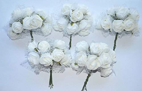 100x Fiorellini Rose ROSA Foam PE Con Organza Neve Bomboniera Fai Da te decorazione (BIANCO)