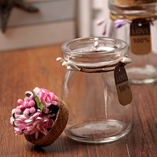 20 Pezzi Barattolo Vetro Con Tappo In Sughero Porta confetti Bomboniera Incluso Decorazione Fatto A Mano Fiore pistilli Etichetta Tema Naturale (ROSA)