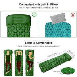 AGM Materassino da Campeggio Gonfiabile con Cuscino Gonfiabile Materasso, Materassino da Campeggio Leggero per Campeggio, Escursionismo, Viaggio, Spiaggia 74x23.6x2.36 Inches (1.04Lb) [Verde] - 1