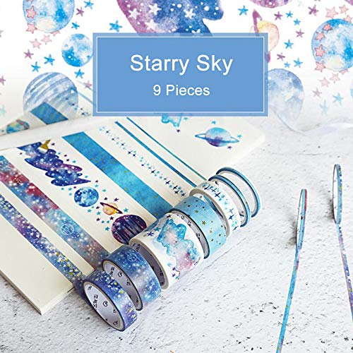 Amaoma 9 Pezzi/Set Decorativi Washi Colorati,Nastri Decorativi Washi Tape Premio Masking Tape Collection per Scrapbooking Arte Mestieri Office Party Supplies e Confezione Regalo (Cielo Stellato)