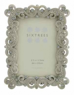 Anticato, stile Shabby Chic Vintage, colore: argento-Cornice per foto in metallo, con perline e cristalli, 10 cm per styles 8,89 (3,5 6,35 cm x (2,5: 64 x 89 mm, motivo: foto di Sixtrees, metallo, Argento, 3.5"x2.5" Matilda - 1