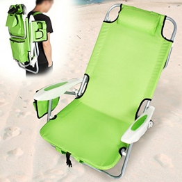 BAKAJI Spiaggina Pieghevole Portatile Sedia Sdraio da Spiaggia Richiudibile Struttura in Alluminio Tubolare con Tasca Porta Tutto Sacca Porta Oggetti Borsa Termica Integrata e Spallacci Zaino (Verde) - 1