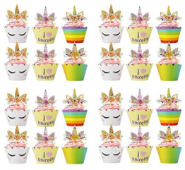 Bdecoll 24Pcs toppers torta unicorno cupcake topper, torta di compleanno dessert cupcake party decors - 1
