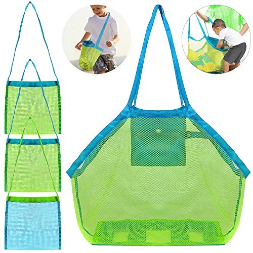 Borsa Sacchetto Rete Grande Portatile Porta Giochi Palle Spiaggia,FineGood Sand Toys Shell Reusable Pieghevole leggero Borsa di Stoccaggio per i Capretti Uomini Donna – Verde