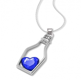 Collana Placcata Argento con Ciondolo – Elegante Bottiglia con Diamante a Forma di Cuore - Idea Regalo Originale - Pendente D'Amore – per Fidanzata - Amica - Donna - Ragazza - 8 Colori - 1