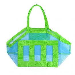 COOLGOEU Grande Borsa da Spiaggia in Rete per Viaggio,Mare,Piscina,Barca, Sabbia Via Organizzatore per Giocattolo Bambini Portatile Sacchetto (Blue Mesh/Green Strap) (verde) - 1