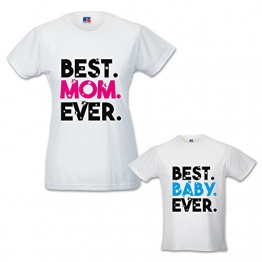 Coppia di T-Shirt Magliette Mamma E Figlio Idea Regalo Festa della Mamma Best Mom Ever T-Shirt Bianche Mamma e Maschietto Donna L - Bimbo 1-2 Anni - 1