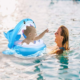 FLYBOO Piscina Salvagente per Bambini Squalo Cavalcabile Gonfiabile con Tettuccio Gioco Mare Gonfiabile Ciambella per età 6-36 Mesi - 1