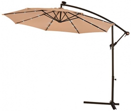 Fp-Tech FP-JD4012L Ombrellone da Giardino, Decentrato con Pannello Solare e 24 LED Gia Montati, Beige, 3 x 3 m - 1