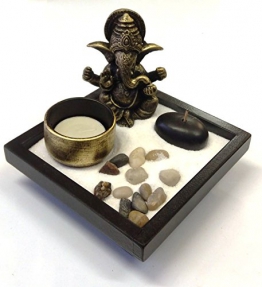 Giardino Zen con Ganesha, sabbia, rocce, candela, portaincenso, per Feng Shui BASE QUADRATA - 1