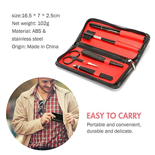 GiBot Pinzette Sopracciglia, 5pcs Kit per la cura del sopracciglio in acciaio inox con pinzette, Forbici per sopracciglia, pettine, matita, rasoi e custodia da viaggio per donne e uomini, nero