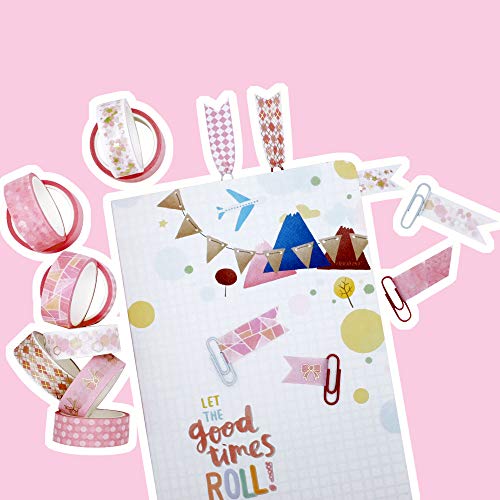 InnoBeta Washi Tape Rosa, Nastri Decorativi, Nastro Adesivo Colorato, Nastro Adesivo Decorative, Bullet Journal, Scrapbooking, Carta Decorativa Fai da Te Riutilizzabile Nastro,Set di 10