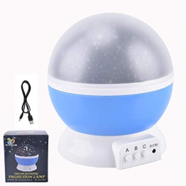 Lampada di Illuminazione Notturna,Lampada Stelle Proiettore Bambini, Rotante 360 Grado Stella Luna Cielo Proiettore per Bambini,Camera da Letto (blu-1) - 1