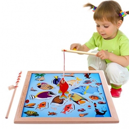 Lewo Magnetica puzzle Gioco in legno La Pesca con 11 pesci e 2 Polo Magnetico - 1