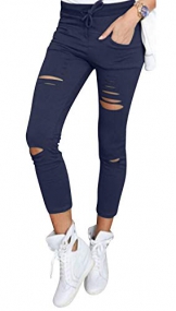 Live It Style It Pantaloni jeggings skinny da donna elasticizzati, strappati - 1