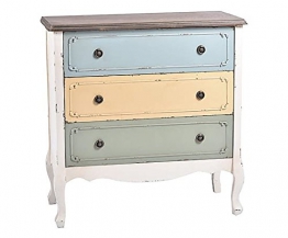 MAXIOCCASIONI Cassettiera in Legno massello Colore Bianco, 3 cassetti Colorati Stile Shabby Chic - 1