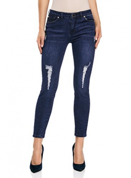 oodji Ultra Donna Jeans Cropped Strappati, Blu, 29W / 32L (IT 46 / EU 42 / L) - 1