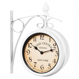 Orologio da parete stile industriale bifacciale - Orologio da muro stile vintage retrò Stazione ferroviaria New York bianco - 1