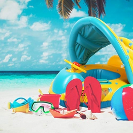 Peradix Barca per Bebè gonfiabili,Piscina Baby Salvagente Bambini Float con Parasole (Blu Giallo) - 1