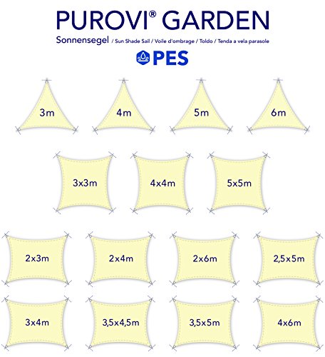 Purovi Vela Parasole Triangolare da Esterni | Varie Dimensioni | Schermo UV | in PES Impermeabile | 3m x 3m x 3m
