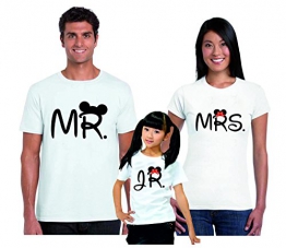 Puzzletee Tris T-Shirt Famiglia Madre, Padre, Figlia Mr, Mrs, Jr. - Mister - Miss - Junior - Festa del Papa' - Festa della Mamma - Magliette Divertenti per Tutta la Famiglia - in Cotone by - 1