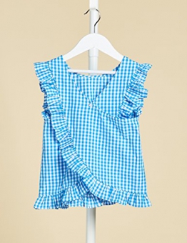 RED WAGON Maglia Gingham con Rouches Bambina, Blu (Blue White), 128 (Taglia Produttore: 10) - 1