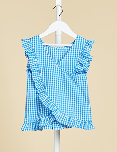 RED WAGON Maglia Gingham con Rouches Bambina, Blu (Blue White), 128 (Taglia Produttore: 10)