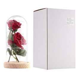 Rosa seta artificiale rosa scintillio con paralume in vetro 20 LED striscia grande regalo per San Valentino festa della mamma compleanno di Natale (Rosso) - 1