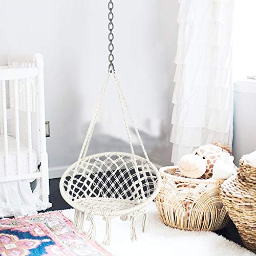 Sedia pensile per bambini, piccola amaca Altalena per giardino altalena altalena per giardino Altalena beige per bambini all’interno Patio esterno, (capacità fino a 100 kg)