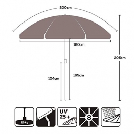 Sekey® Ombrellone Ø 200 cm Tondo Ombrello Parasole da Esterno da Giardino da Spiaggia Taupe Protezione Solare UV25+ - 1