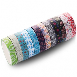 Set di 48 rotoli di nastri Washi Tape, da 8 mm di larghezza, colorati e con motivi floreali, nastro adesivo per mascheratura decorativa, per lavori fai da te di scrapbooking e confezioni regalo - 1