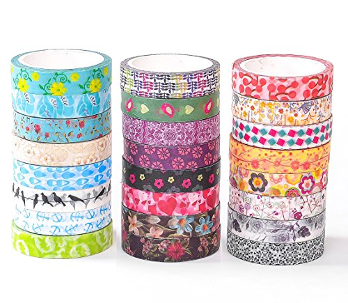 Set di nastri Rolls Washi – 24 rotoli 8 mm di larghezza, nastro adesivo decorativo per fai da te artigianale Scrapbooking confezione regalo