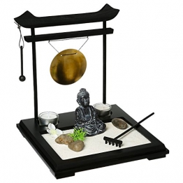 Set giardino ZEN - Buddha su vassoio in legno con gong, portacandele, fiori e piante, sabbia e ciottoli ecc... - 1