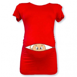 T Shirt Maglia Premaman Bimbo Che Esce dalla Zip Rossa S Manica Corta - 1