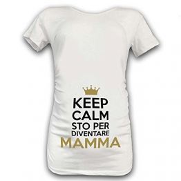 T Shirt Maglia Premaman Keep Calm STO per Diventare Mamma Bianca Bianca Grafica Oro M Manica Corta - 1