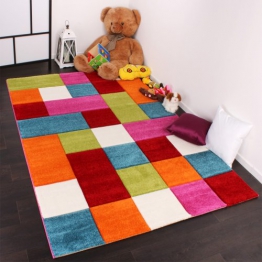 Tappeto per Bambini A Quadri Multicolore Verde Rosso Blu Arancione Fuchsia, Dimensione:80x150 cm - 1