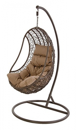 VERDELOOK Poltrona pensile in Rattan con Morbido Cuscino Beige. Misura 105x105x h186 cm - 1