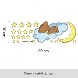 wall art R00138 Adesivo da Parete per Bambini, Motivo: Piccolo Orso Dorme sulla Nuvola, 90 x 30 x 0,1 cm - 1