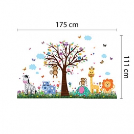 wallflexi decalcomanie da parete rimovibile adesivi murali "Happy Zoo e farfalle, erba autoadesiva, nursery Kindergarden scuola bambini, baby room decoration, multicolore - 1