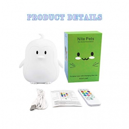 Yuede Lampada da notte in silicone portatile per bambini LED Lampada da notte multicolore a LED, ricarica (pinguino) - 1