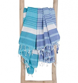 ZusenZomer Fouta Telo Mare XXL Melodi 150x200 Blu Bianco - Asciugamano Hammam Grande - 100% Cotone Morbido - Teli Mare Hammam Disegno Unico - 1