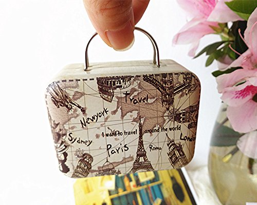 12PZ SCATOLA FORMA BAGAGLIO VALIGIA BORSA IN MATERIALE FERRO-PORTACONFETTI BOMBONIERE TEMA VIAGGIO MONDO (B1)