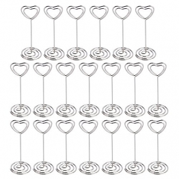 20 pz Pinze Pinzette con Base in Metallo forma di Cuore come Supporto Memo Clip Portafoto Fai da Te per Segnaposto Bomboniera Matrimonio - AONER - 1