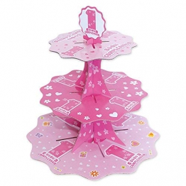 ALZATINA ESPOSITORE CUPCAKE BUON COMPLEANNO 1 ANNO ONE PINK 42904 - 1