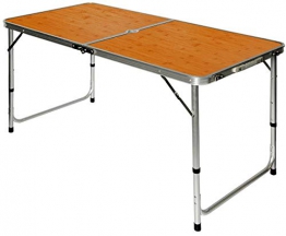 AMANKA Tavolino da pic-nic 120x60x70cm Tavolo da campeggio in alluminio altezza regolabile pieghevole formato valigia Bambù - 1