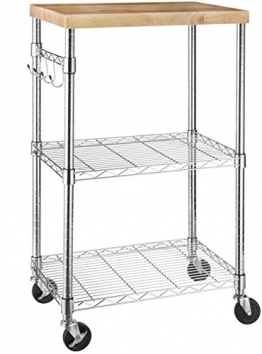 AmazonBasics - Carrello da cucina per microonde, su ruote, In legno/cromato - 1